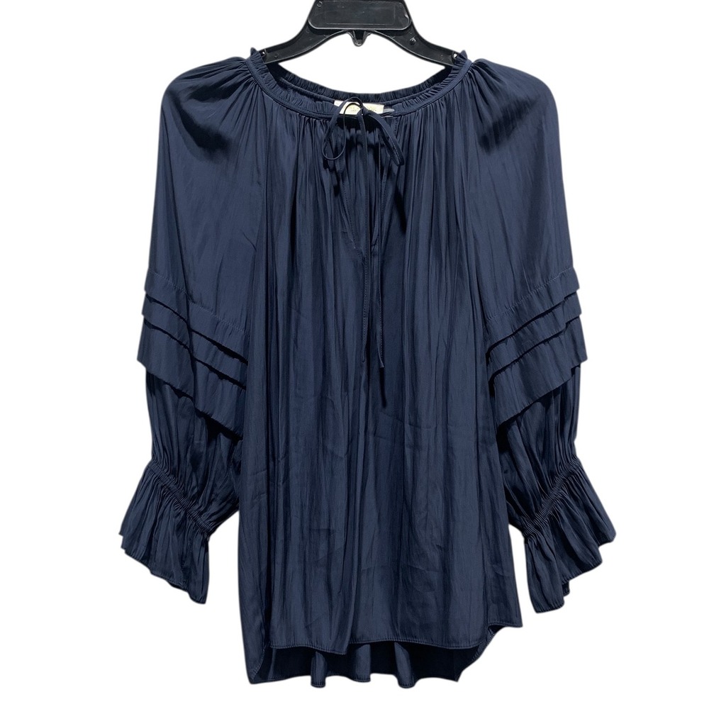 Ramy Brook Navy Blue Randi Puff Sleeve Top Tiered Sleeve V Neck‎ Top size medium